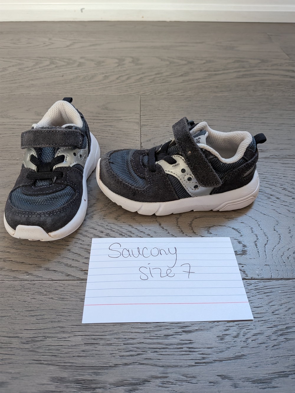 Saucony Kids Black and Gray Velcro Athletic Sneakers